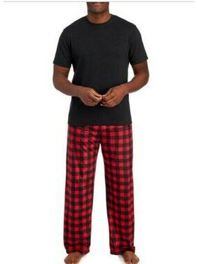 Karen Neuburger Mens Pajama Shirt And Pants Small Black Red Buffalo Plaid